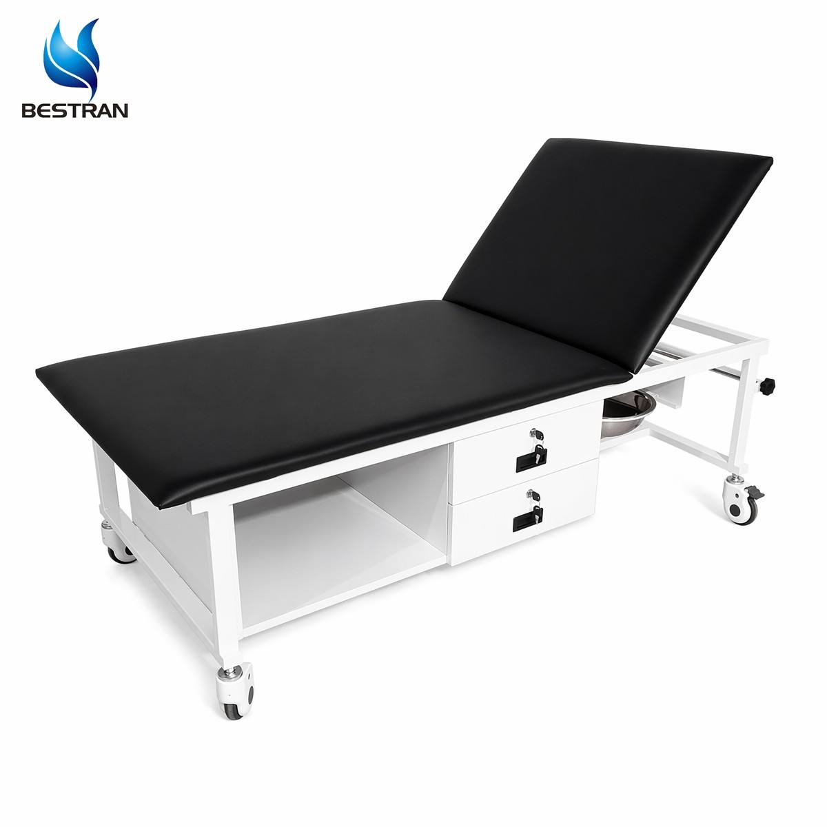 Mobile Medical Examination Table with Adjustable Backrest, Lockable Drawers and Waste Basin